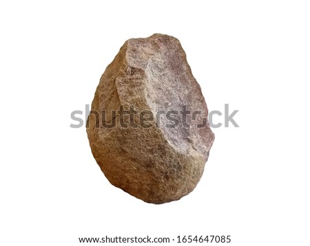 Ancient stone tools, Knapped tool on two face. Ancient sandstone tool isolated on white background. There is noise and grain caused by the texture of the stone.