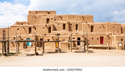 Ancient Taos Pueblo In New Mexico, Unesco World Heritage, National Historic Landmark, USA