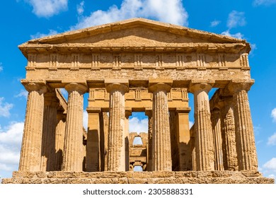 Ancient temple in the archaeological site of the Valley of the Temples in Agrigento. The temple is called the Temple of Concord, Sicily, Italy.