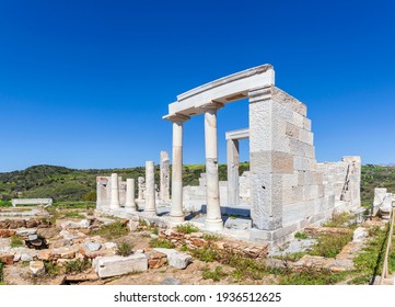 Ancient temple of Demeter, of 6th century B.C., of white marble, in Naxos island, Cyclades islands, Greece, Europe. It was built a century before Parthenon by tyrann Lygdamis. 