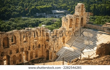 Ancient Theater of Dionysus Athens Greece top view from Acropolis museum.