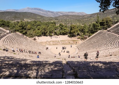 The Ancient Theater Of Epidaurus Or Epidavros, Argolis Regional Unit, Peloponnese, Greece.