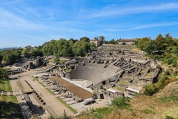 Ancient Theatre Of Fourvière In Lyon, France. The Substantial Ruins Of Roman Theater Now Used For Open -air Concerts And Festivals.