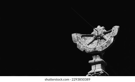 Ancient times and hours. Old sundial with gnomon on Ponte Vecchio (Old Bridge) in Florence ( Black and white with copy space)