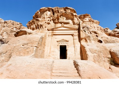 ancient tomb near the entrance in Little Petra, Jordan