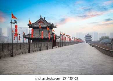 Ancient Tower At Dusk In Xian City Wall ,China