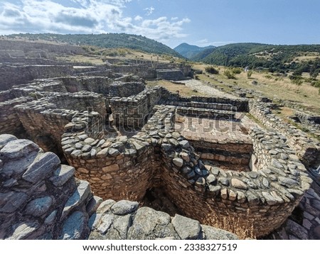 Ancient town Bargala, made of stones. Excavations, remains of the old city, from byzantine era. 4th-6th century. Collumns. Part of Macedonian history . Shtip. Macedonia 2023.