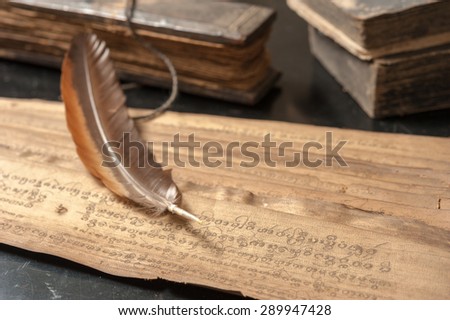 Ancient Treatise with bird feather
