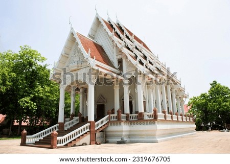 Ancient ubosot ordination hall or antique old church for thai people visit respect praying blessing wish mystery at Wat Pho Kao ton temple in Bang Rachan village at Singburi city in Sing Buri Thailand