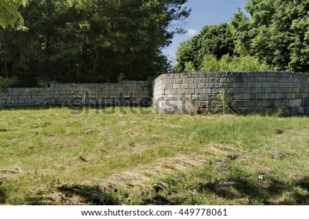 Ancient wall of Archaeological complex Abritus, town Razgrad, Bulgaria, Europe. Before renovation part of ruin and prepare for tourists.