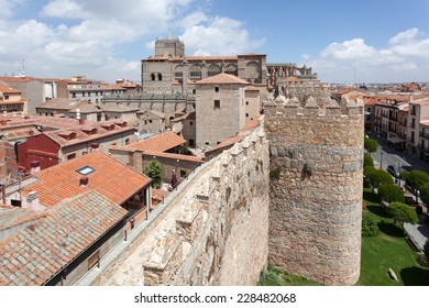 Ancient wall and cathedral of Avila, Castile and Leon, Spain