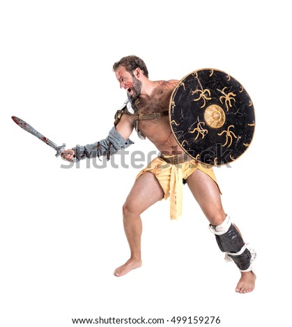 Ancient warrior or Gladiator isolated in a white background