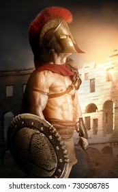 Ancient Warrior Or Gladiator Posing In The Arena