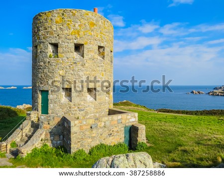 Ancient  watchtower on the seacoast of Guernsey, Channel Islands