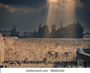 Ancient Western Wall of Temple Mount is a major Jewish sacred place and one of the most famous public domain in the world, Jerusalem, Israel. Image toned for inspiration of retro style