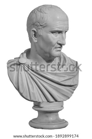 Ancient white marble sculpture bust of Cicero the politician, philosopher and orator lived in Ancient Rome