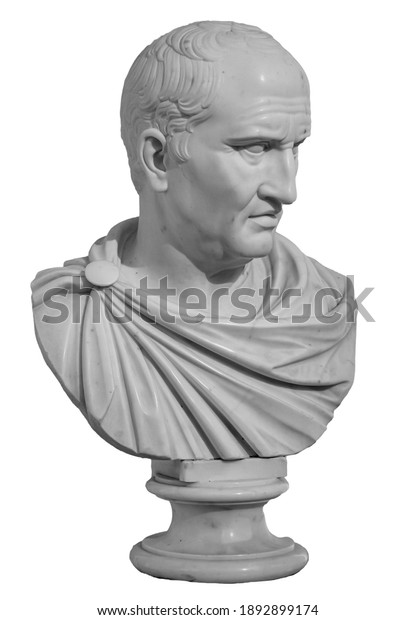 Ancient white marble\
sculpture bust of Cicero the politician, philosopher and orator\
lived in Ancient Rome