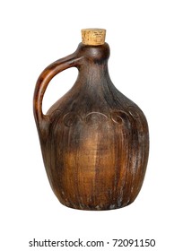 Ancient Wine Jug Isolated On White Background.