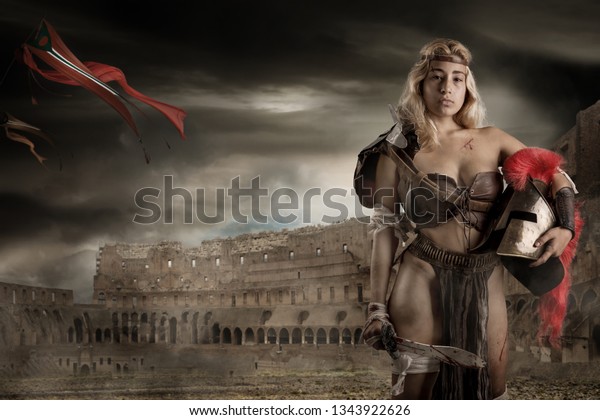 Ancient Woman Warrior Gladiator Arena Stock Photo Edit Now