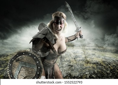 Ancient Woman Warrior Gladiator Posing Outdoors Stock Photo Shutterstock