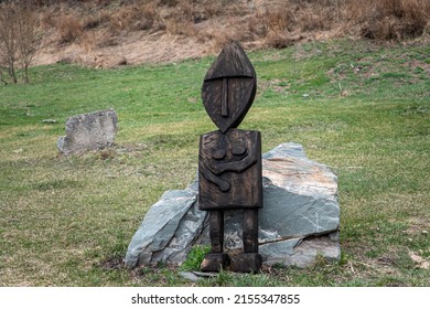 Ancient Wooden Statues For Worship During Paganism. A Symbol Of The Worship Of Pagan Tribes.