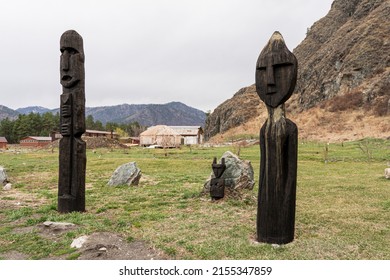 Ancient Wooden Statues For Worship During Paganism. A Symbol Of The Worship Of Pagan Tribes.