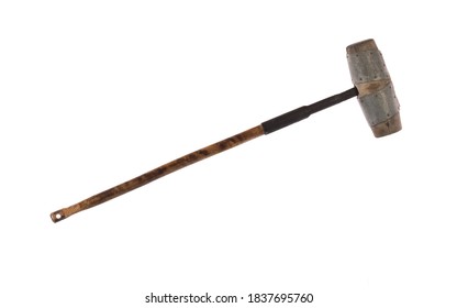 Ancient Wooden Viking Hammer Isolated On White Background