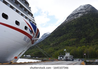 Andalsnes, Norway, May 11, 2019,  Åndalsnes In Fjord Norway, Famed For The Romsdalseggen Ridge, Rampestreken Viewpoint, And The Rauma Line, Europe's Most Beautiful Train Journey.