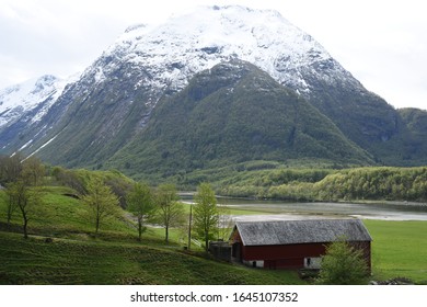 Andalsnes, Norway, May 11, 2019,  Åndalsnes In Fjord Norway, Famed For The Romsdalseggen Ridge, Rampestreken Viewpoint, And The Rauma Line, Europe's Most Beautiful Train Journey.