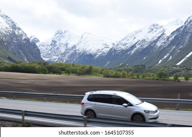 Andalsnes, Norway, May 11, 2019,  Åndalsnes In Fjord Norway, Famed For The Romsdalseggen Ridge, Rampestreken Viewpoint, And The Rauma Line, Europe's Most Beautiful Train Journey.