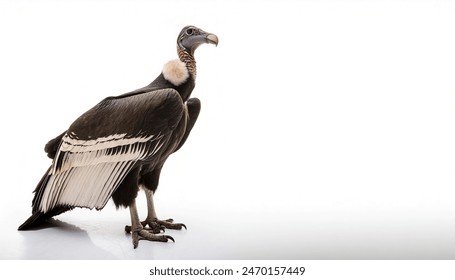 Andean condor - Vultur gryphus - is a South American New World vulture With a maximum wingspan of 3.3 m - 10 ft 10 in - isolated cutout on white background