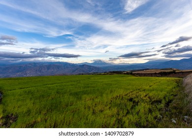 Andean Landscape Where Highlights The Extensive Hillside Crops Of The Province Of Imbabura And Carchi, Ecuador