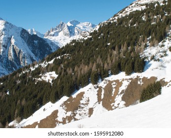 Andermatt Ski Slopes With Blue Sky, Switzerland