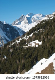 Andermatt Ski Slopes With Blue Sky, Switzerland