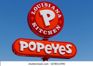 Anderson - Circa April 2018: Popeyes Louisiana Kitchen Fast Food Restaurant. Popeyes Is Known For Its Cajun Style Fried Chicken I