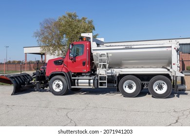 Anderson - Circa November 2021: Freightliner Vocational Severe-Duty 108SD Dump Truck And Snow Plow. Freightliner Is Owned By Daimler Trucks North America.