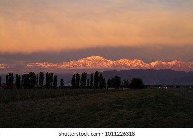 Andes Mountain range at sunrise in Mendoza, Argentina