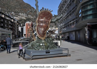 Andorra la Vella, Andorra - April 01, 2018: City center, Salvador Dali Clock