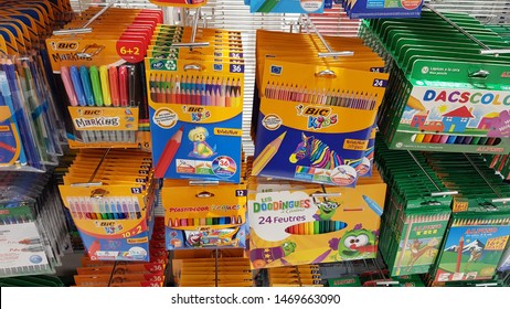 
Andorra la Vella, Andorra, August, 1, 2019: offers of school supplies for the return to school for children