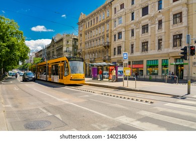 Andrassy Avenue. Old beautiful architecture in Budapest, Hungary June 2018. Andrassy Avenue is boulevard in Budapest. Lined with spectacular Neo-renaissance mansions, townhouses featuring fine facades