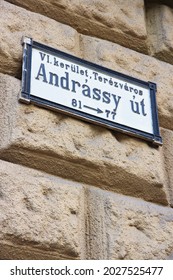 Andrassy Utca (Andrassy Street) sign in Budapest, Hungary. One of most famous tourist streets in Budapest.