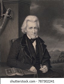 Andrew Jackson, Engraving After 1842 Miniature Painting By Charles Havens Hunt. 1843 Engraving By Moseley Isaac Danforth