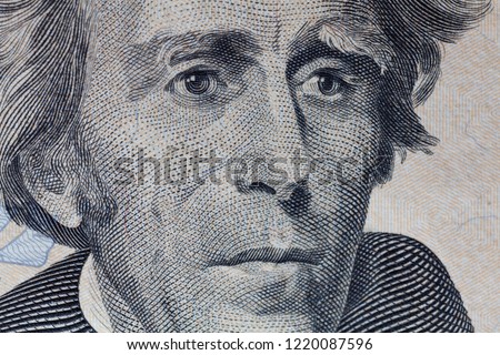 Andrew Jackson portrait macro usa twenty dollar banknote or bill.