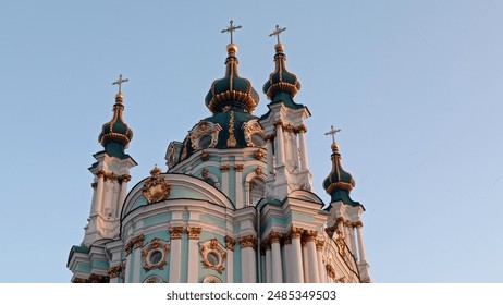 Andrew's Church in Kiev, historical building, blue sky, horizontal photo - Powered by Shutterstock