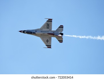 ANDREWS JOINT BASE, MD – SEPTEMBER 16: Thunderbird Flying F16 Jet At The Andrews Joint Base Air Show Celebrating The 70th Anniversary Of The Air Force, On September 16, 2017.