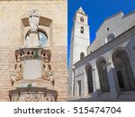 Andria, Cathedral facade and rear Saint Richard statue, Apulia, Italy