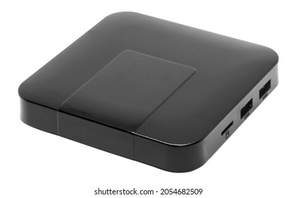 Android TV box receiver and player on white background