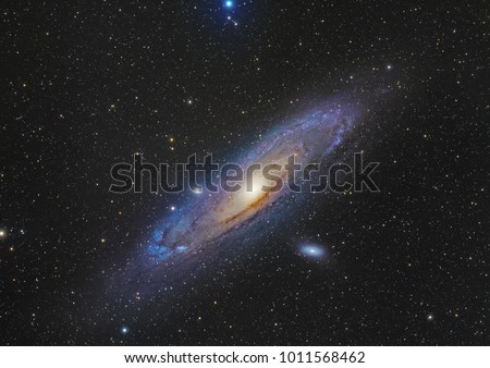 Andromeda Galaxy the largest spiral galaxy closer to us taken through telescope and CCD camera