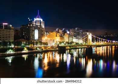 The Andy Warhol Bridge And Skyline At Night, In Pittsburgh, Pennsylvania.