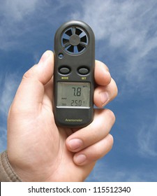 Anemometer In The Hand Of Man, Which Measures Wind Speed